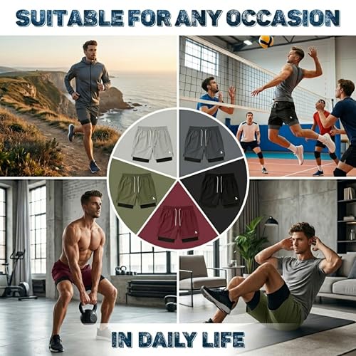 Image of Boldshark Men's 2-in-1 Running Shorts with Inner Compression Layer, Quick-Dry Sports Shorts with Phone Pocket for Gym, Running & Training