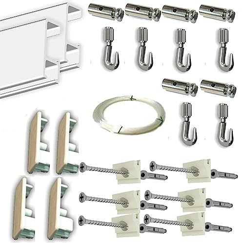 Pack Basic FAST de 3 Metros Guías de Aluminio Blanco o Plata con 6 colgadores Nylon para Colgar Cuadros……… (Blanco)