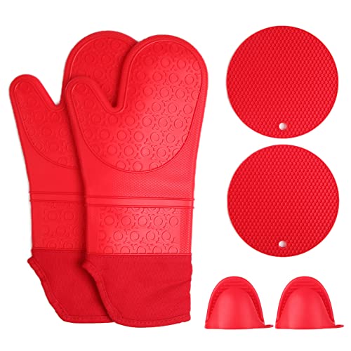 Manoplas de silicona para horno con diseño antideslizante resistente al calor en color rojo 6
