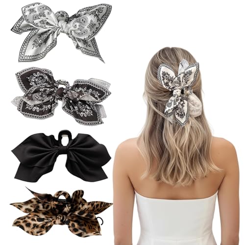 4 PCS Bow Claw Clips Double-Sided Hair Clips Western Hair Clips Non-Slip Strong Grip Hair Accessories for Women