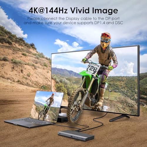 Image of Laptop Docking Station, Docking Station 3 Monitors with 2* DP+HDMI, 4K@144Hz,100W PD, 4* USB 3.0, Audio, Gigabit Ethernet, TF /SD for Lenovo,HP,Dell, Windows System Computer