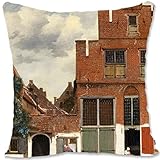  BONNIU Dekorativer Kissenbezug mit Reißverschluss 40X40 cm Samt Kissenschutzbezug Barocke Landschaftsbilder Kunst - Vermeer - Die Kleine Straße JV026