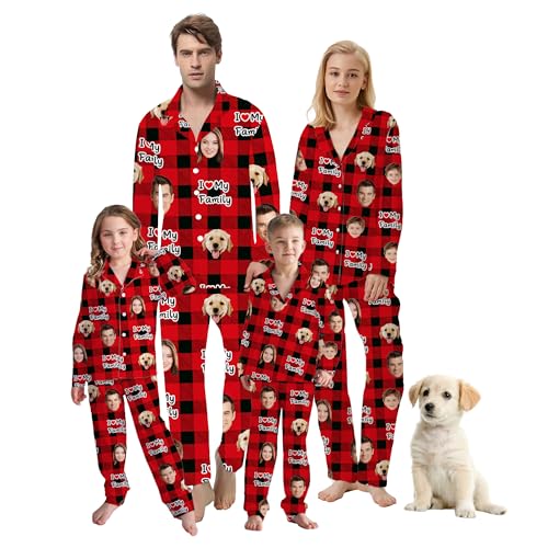 Personalized Family Matching Pajamas Set Custom Funny Face Pajamas For Women Men Long Sleeve Button Down Photo Pjs Gifts
