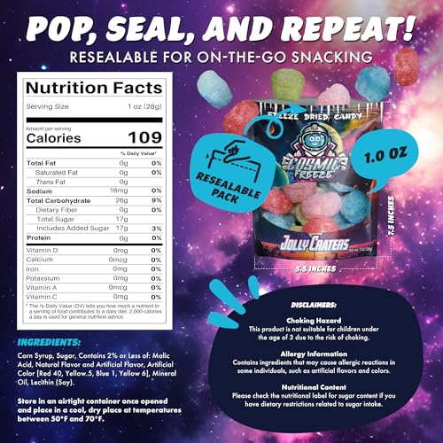 Cosmic Freeze Jolly Craters Dried Candy, Crunchy Dry Candy for Mix-In Snacks Dried, Gluten-Free, Made in USA, 1.0 Oz, 3-pack