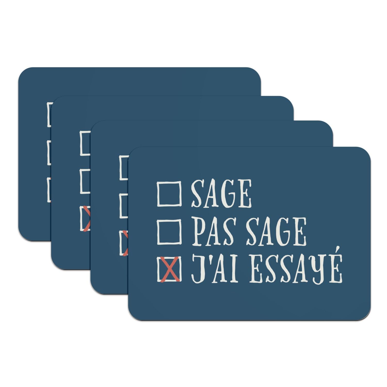 Cadeau Père Noël original : lot de 4 sets de table bleus humour hiver