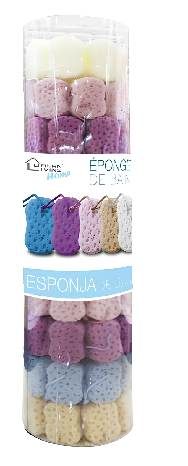 FORNOR 15033 ESPONJA DE BAÃ‘O 5 COLOR C/CUERDA 14 x