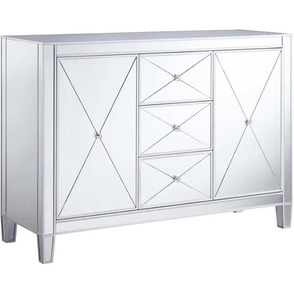 MAKLAINE Transitional 2 Door Mirrored Sideboard in Matte Silver