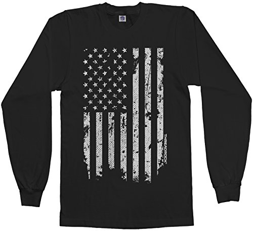 Threadrock Men's White American Flag Long Sleeve T-Shirt XL Black