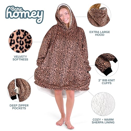 Image of Bare Home Wearable Blanket Hoodie - Soft Plush Sherpa - Warm and Cozy - Oversized Wearable Blanket