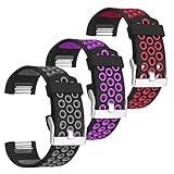 SKYLET Compatible with Fitbit Charge 2 Bands, 3 Pack Breathable Silicone Replacement Sport Wristbands Compatible with Fitbit Charge 2 with Secure Watch Clasp Men Women(No Tracker)