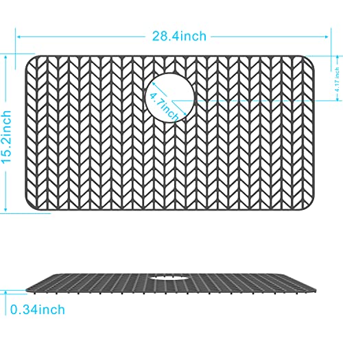 Image of GUUKIN Sink Protectors for Kitchen Sink - 28.4 inchx 15.2 inch Silicone Kitchen Sink Mat Grid for Bottom of Farmhouse Stainless Steel Porcelain Sink with Rear Drain（Grey）, 2815B