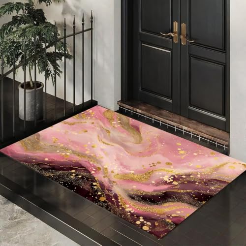 Tapis de sol antidérapant et lavable en marbre rose - 3