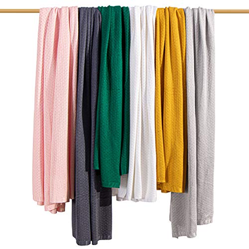 Image of NTBAY Rayon Derived from Bamboo Knit Throw Blanket, 51 x 67, Green | Breathable Cable Knit Throw Made with Rayon Derived from Bamboo, Soft Cooling Bed Throws for Sofa, Bed, Reading, and Travel