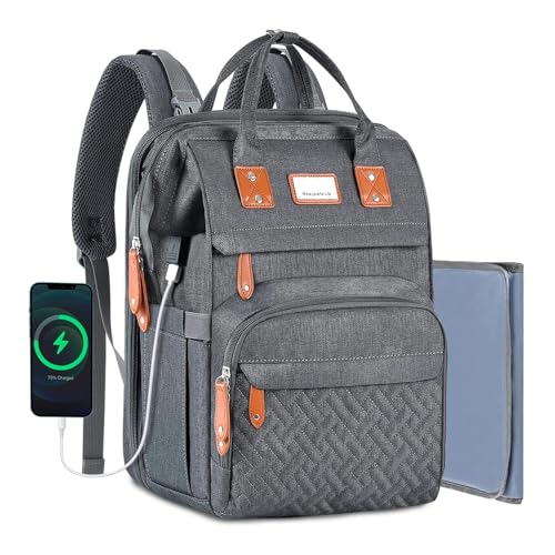 Image of Mokaloo Diaper Bag Backpack, Large Baby Bag, Multi-functional Travel Back Pack, Anti-Water Maternity Nappy Bag Changing Bags (Grey)