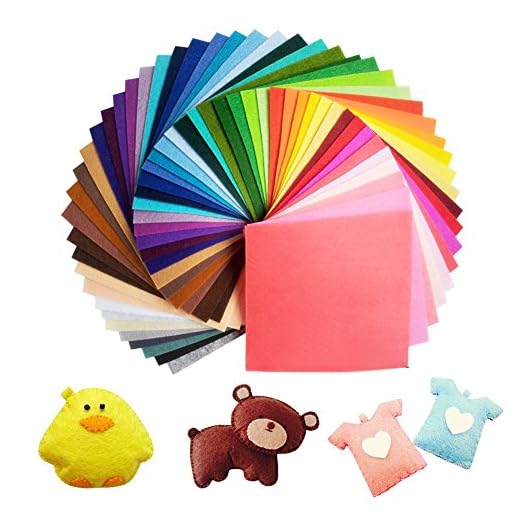 60 Pcs Tissu en feutrine,DIY Feuille de Feutrine 15x15cm Multi-Couleurs pour Artisanat Patchwork Couture ou Bricolage Décorations
