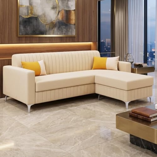 Image of SOCOZI Anton 4 Seater L Shape Sofa Set with Movable Ottoman | Flexible Left or Right Layout | Soft Velvet Suede Fabric | Modern Design | Plush Comfort Cushions for Living Room (Cream)