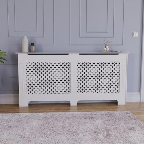 Vida Designs Oxford Radiator Cover White - Extra Large - Traditional Cross Pattern Design For Optimal Heat Circulation - H82xW172xD19cm - Painted MDF Cabinet Ideal For Living Room & Hallway - Image 2