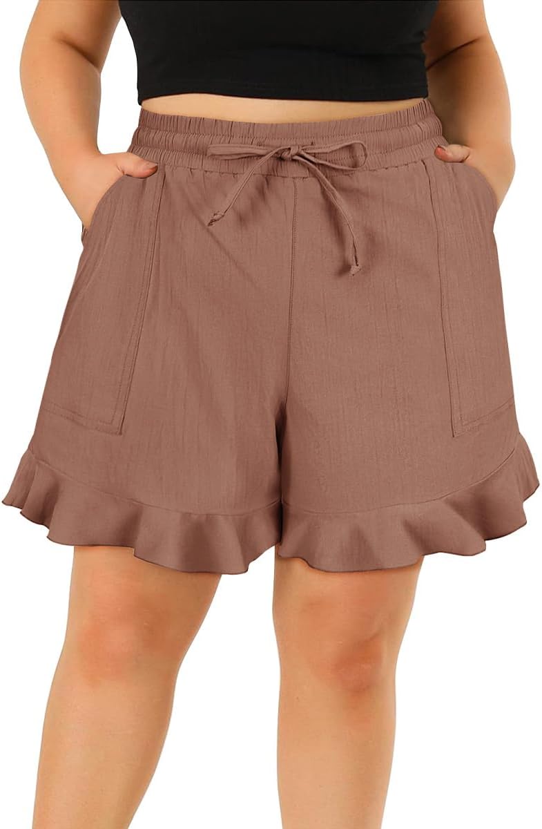 RITERA Plus Size Shorts For Women - Lightweight Elastic Waist With Drawstring & Pockets