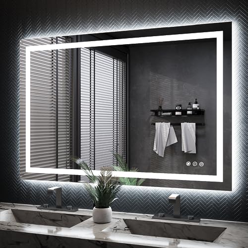 ISKM LED Mirror for Bathroom Lighted Vanity Mirror for Wall Front Lights + Backlit LED Bathroom Mirror Anti-Fog Tempered Glass ETL Listed (Front and Backlit, 48'' x 32'')