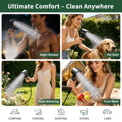 Ducha portátil para camping – Bomba de ducha recargable con 6 niveles de presión de agua con luz LED y pantalla - 4 modos de rociado - Ducha portátil IPX8 para camping, senderismo, RVs, viajes y baño de mascotas miniatura 6