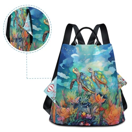 Image of Sea Turtle Blue Women Backpack Purse Anti-theft Casual Shoulder Bag Fashion Ladies Bags