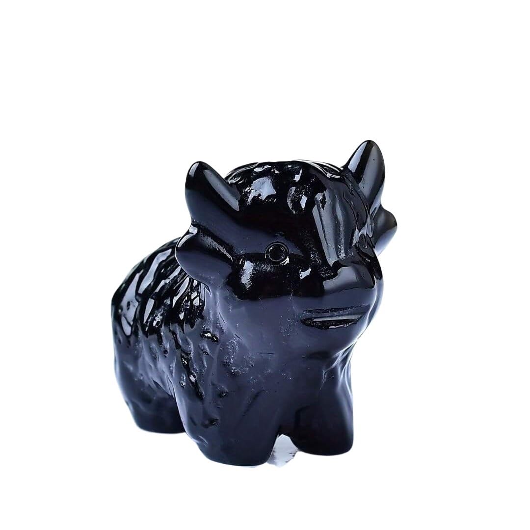 HUFFA Handcrafted Cow Carving from Raw Stone - Unique Home and Office Decoration(Obsidian)