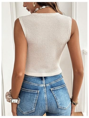 Image of GORGLITTER Women's Sleeveless Knit Sweater Vest Top Dressy Trendy Business Casual Button Up Work Blazer Vests Waistcoat Apricot Medium