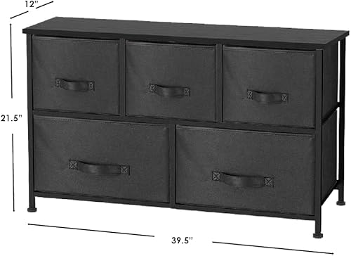 Vista 3 de Home Basics - Organizador de almacenamiento de 5 cubículos (negro), organizador de cajones para ropa, libros, suministros de oficina y más Con