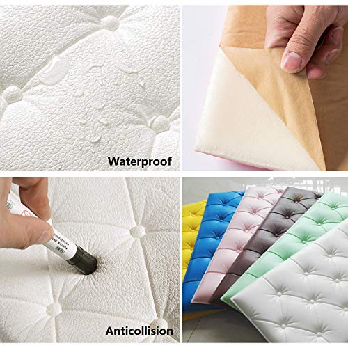 Lkxharleya 23.6"X11.8" 3D Leather Cladded Decor Wall Panel, Shockproof Peel And Stick Wall Sticker Wallpaper Soft Cushion For Tv Walls, Children's Bedroom, Bed Headboards(White) #TOP2