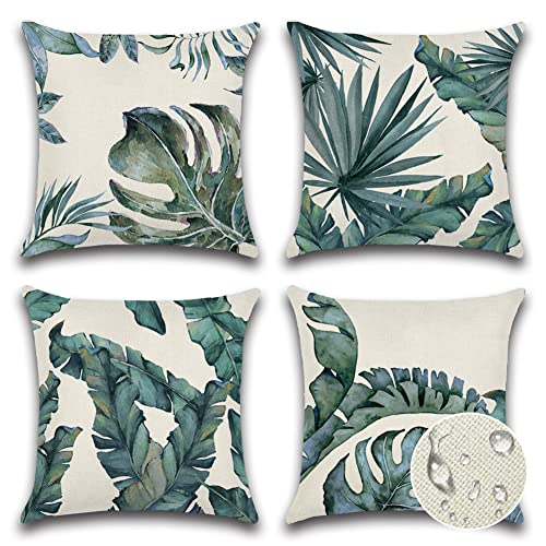 JOTOM Housse de Coussin 45 x 45 cm Fleurs, Oiseaux, Animaux et Plantes Motif Taie d'oreiller Imperméable pour Canapé Maison Salon Chambre Décoration 4 pièces (Plantes Tropicales 2)