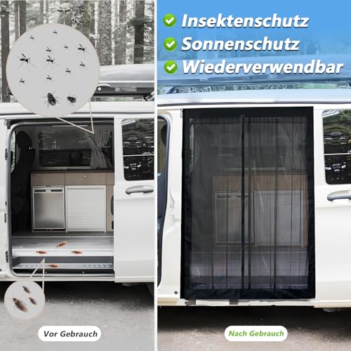 Magnetischer Van Insektenschutz 165 x 165cm Moskitonetz Auto Insektennetz Wohnmobile Center Magnetverschluss Insektengitter für Seitentür/Kofferraum Camper Belüftung Moskitonetze