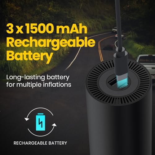 Image of Portronics Vayu 5.0 Rechargeable Tyre Inflator with Fast Inflation, Preset Modes, Digital Display, Flashlight Torch, Auto Shut-Off, Air Pump Compressor for Car & Bike (Black)