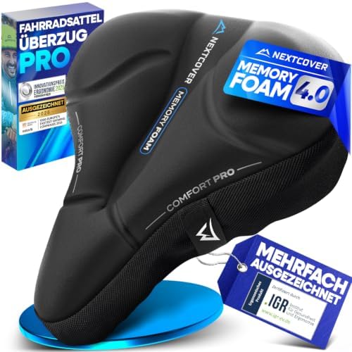 Nextcover® Fahrradsattel Überzug CoverPro mit [Memory-Foam 4.0] - Ergonomischer Gel Sattelbezug Fahrrad - Sattelüberzug gepolstert I Fahrradsitz Polster für Damen & Herren