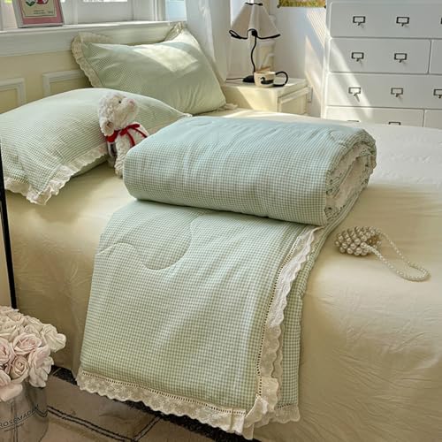Odot Trapunta Piumino Estivo Reversibile, 4,5 Tog Cotone Trapuntino Copriletto Leggera Primaverile Coperta Trapuntatura Morbido per Letto Matrimoniale (Scozzese verde chiaro,200 * 230cm)