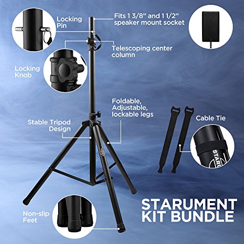 Pa Speaker Stands Pair Pro Adjustable Height with 50 Cable Ties Kit To Secure Cable to stand (2 Stands) 6ft Tripod Speaker stands by Starument - Thumbnail 3