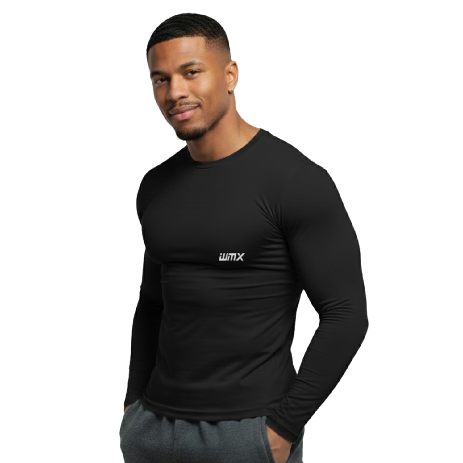 WMX Men's Sports Running Set Compression Shirt + Pants Skin-Tight Long Sleeves Quick Dry Fitness Tracksuit Gym Yoga Suit Athletics Fit (Black, S) 2