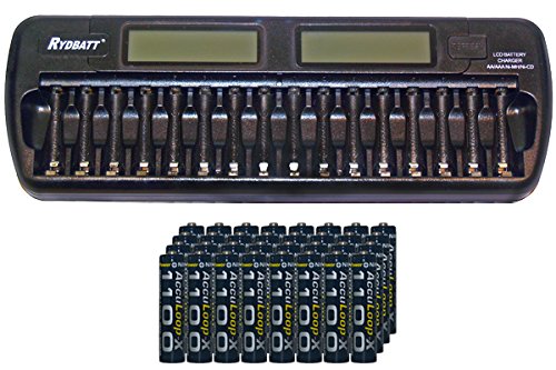 Acculoop-X 16 Bay AA/AAA LCD Battery Charger + 32 AAA 1100 mAh NiMH Batteries