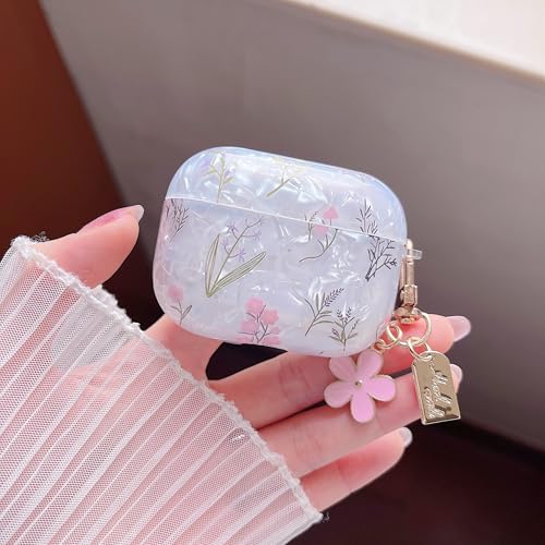 Image of MINSCOSE for Cute Glitter AirPods Pro 2nd /1st Generation Case,Shell Pattern Pretty Flower Design with Trendy Floral Keychain,Soft TPU Protective Cover with Cleaner Kit for AirPods Pro /Pro 2-Colorful