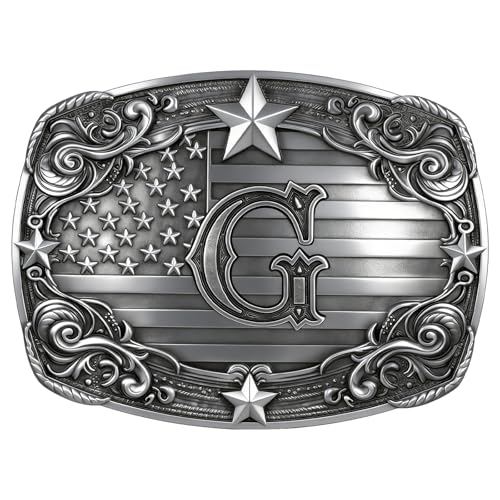 Image of Western Belt Buckle for Men Vintage Cowboy Rodeo Texas Initial Letter ABCDJMR to Z Belt Buckles