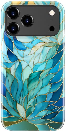 Image of Goodon for iPhone 17 Pro Max Case Cute - Wireless Charging Compatible - Dual-Layer Hard Shell + Silicone Cover - Protective Phone Case with Trendy Designs for Women - Blue Leaves Flower