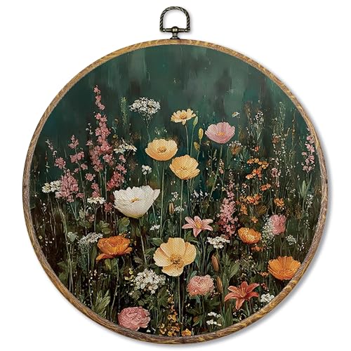 Sufamb Vintage Wildflower Round Wall Art Decor, Dark Academia Canvas