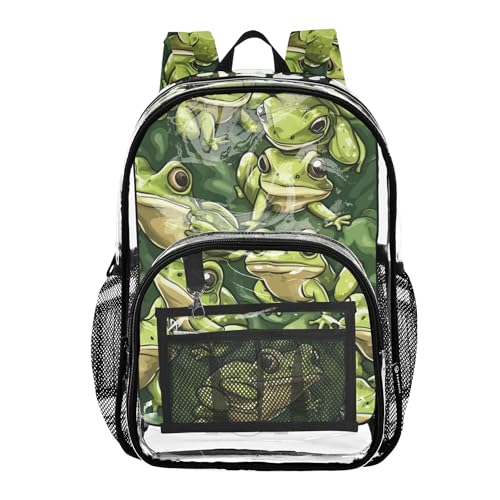 Funny Green Frogs Clear Backpack PVC Transparent Backpack Lightweight Book Bag Capacity Clear Bag for Kids Boys Girls
