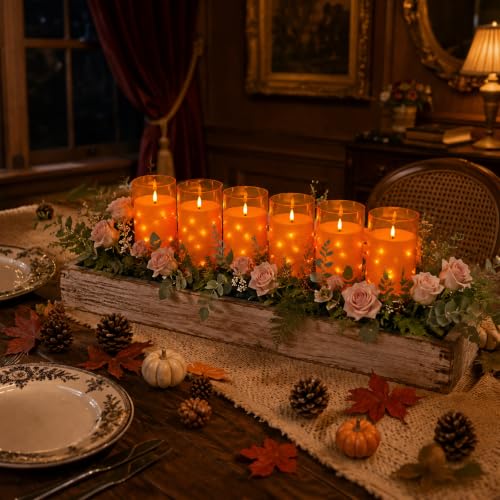 Image of Orange Flickering Flameless Candles with Remote Timer, 6 pcs LED Battery Operated Candles with String Lights, Halloween Fall Candles Decor for Home, Same Size D3 H6