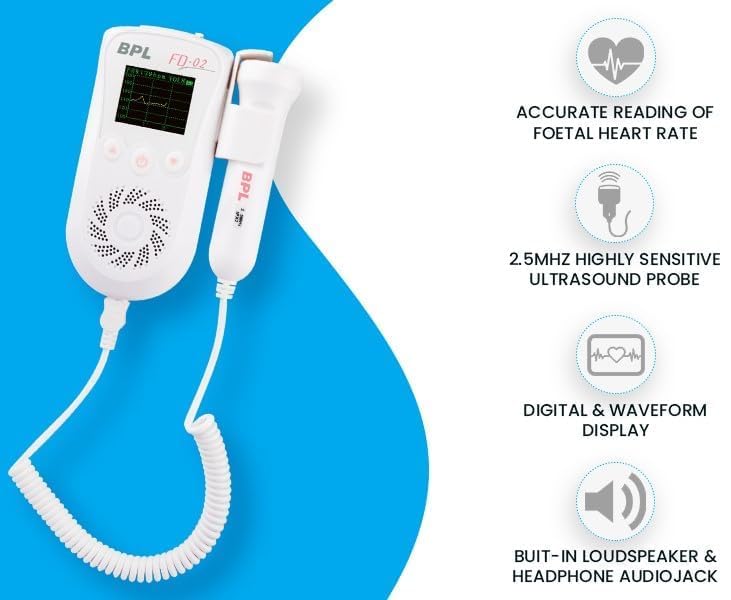 Image of BPL Medical Technologies FD-02 Fetal Doppler Smart Noise Reduction & Heartbeat Detection Machine with in-Built Speaker for Home and Clinic Use - White