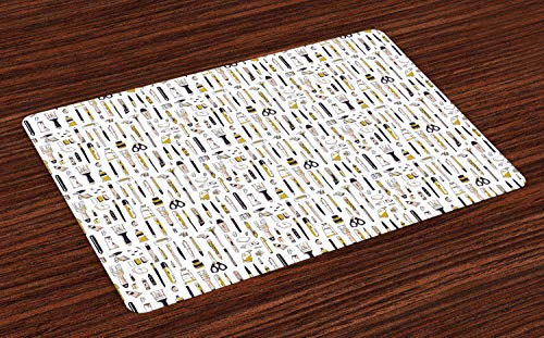 Lunarable Artist Place Mats Set of 4 Painting Art Supplies Brush Drawing Tools Writing Utensils Creativity Washable Fabric Placemats for Dining Table Standard Size Pale Coffee Blush Black