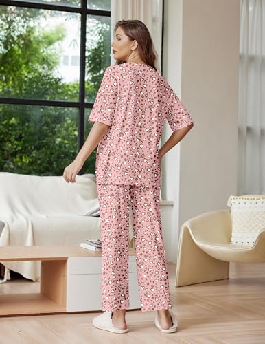 Image of Ekouaer Lounge Sets for Women Short Sleeve Tops and Long Pants Soft Comfy Pajamas Set 2 Piece Outfits