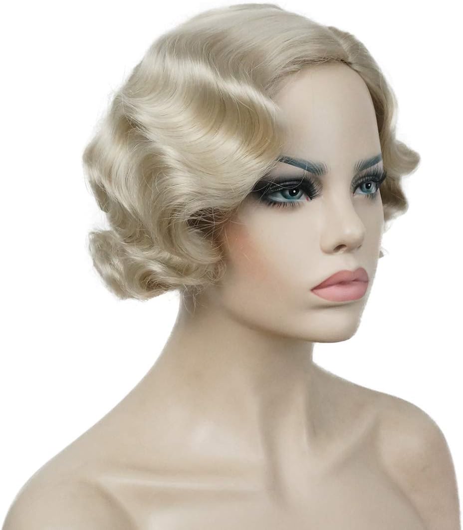 Lydell Vintage Cosplay Party Wig Short Finger Wavy Flapper Hairpiece +Free Wig Cap (AB102), #AB102, Average - Image 4