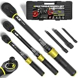 KJE 3PCS Torque Wrench Set, 1/4 & 3/8 & 1/2-Inch Drive 72-Tooth Adjustable Click Torque Wrenches, Maximum 170 ft.lb, Dual-Scales/Direction, ±3% Accuracy, For Bike, Motorcycle, Car, Lug nut, Automotive