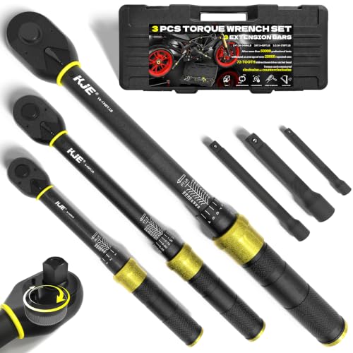 KJE 3PCS Torque Wrench Set, 1/4 & 3/8 & 1/2-Inch Drive 72-Tooth...