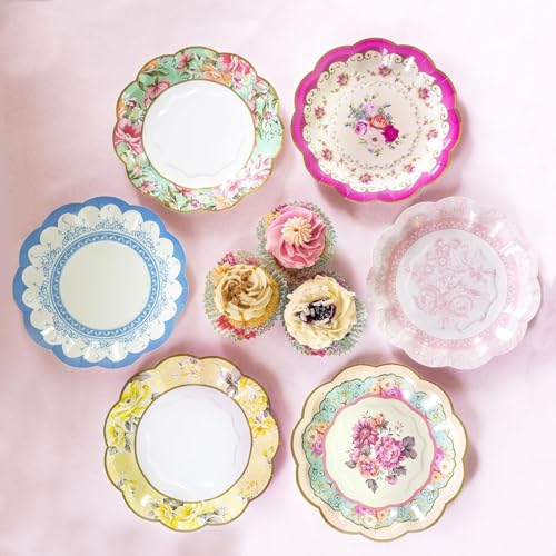Talking Tables Pretty Floral Paper Plates | Mother's Day Afternoon Tea Party Decorations Truly Scrumptious Disposable Dishes For Birthday Baby Shower, Bridal Wedding, Made UK, Pretty, Pack of 24